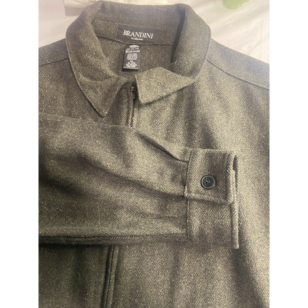 Men's Brandini 100% New Wool - Brown Herringbone Design Full‎ Zip Jacket-Size XL